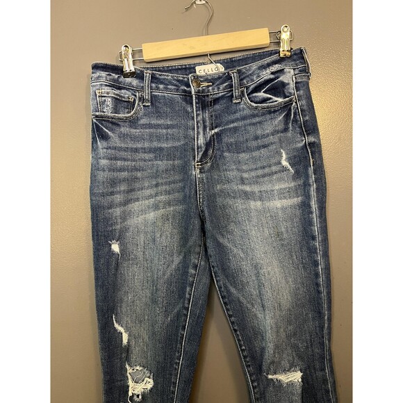 Cello Jeans Womens 9 Blue Dark Wash Skinny Distressed Raw Hem Ripped AM18988DKD - Picture 1 of 8